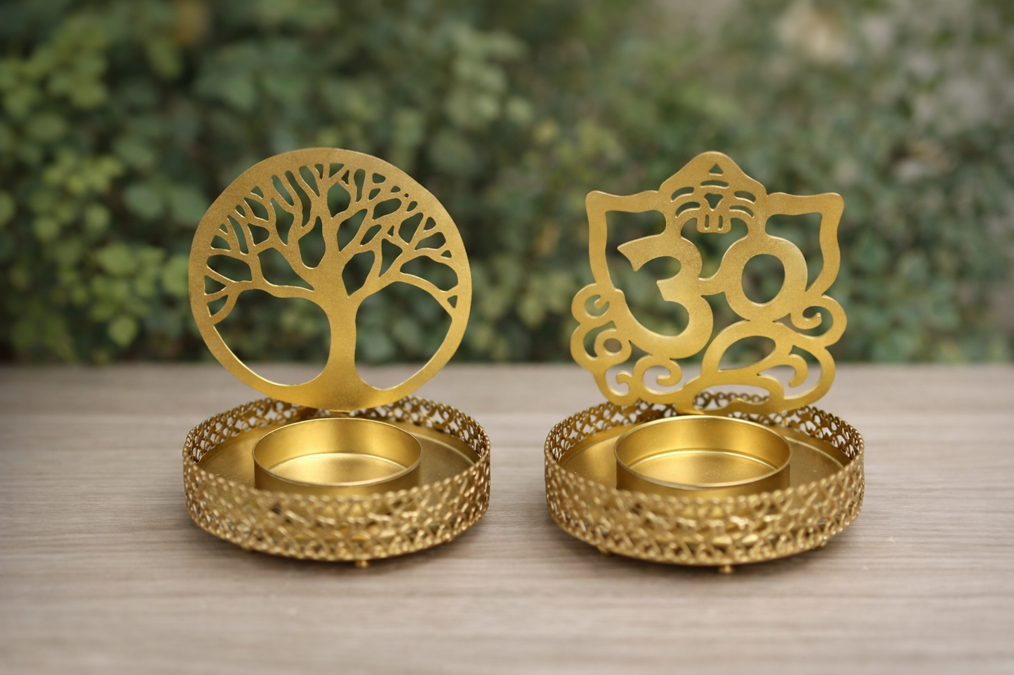 🕯️ Bougeoir à réflexion en métal – Ganesh ou Arbre de Vie (11 cm)