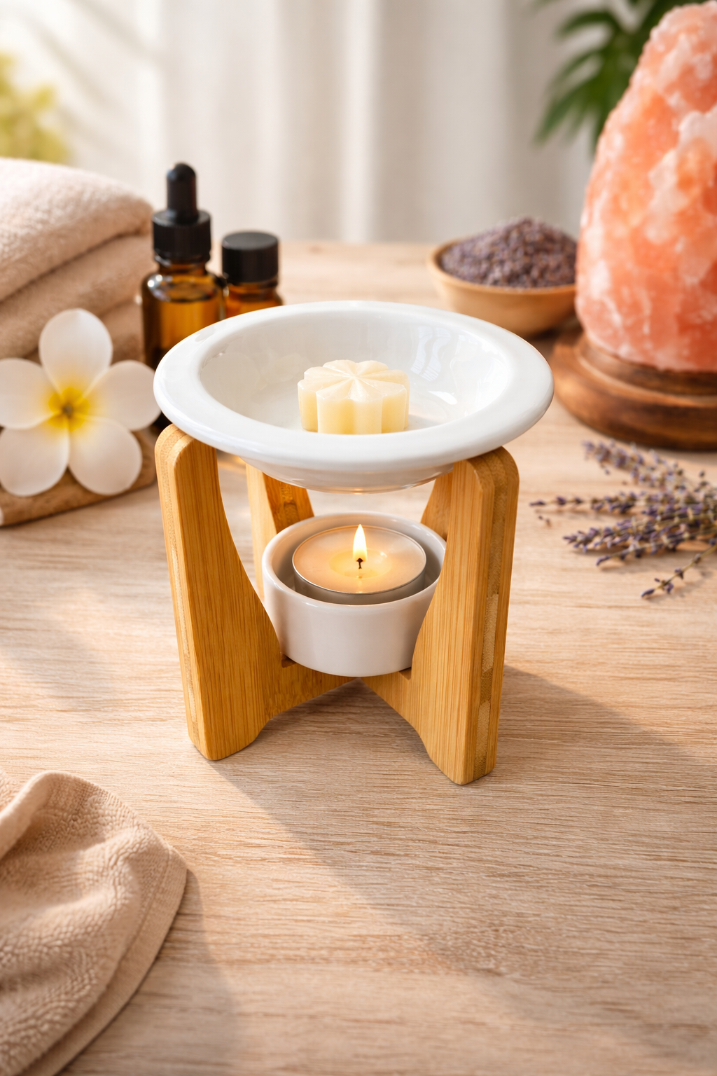 🌿 Brûleur de parfum en bambou & céramique – Ambiance zen & relaxante