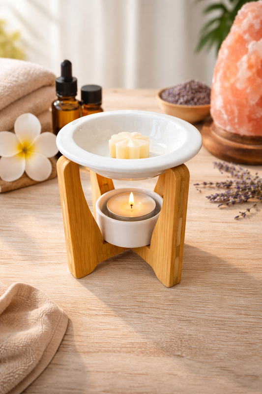 🌿 Brûleur de parfum en bambou & céramique – Ambiance zen & relaxante