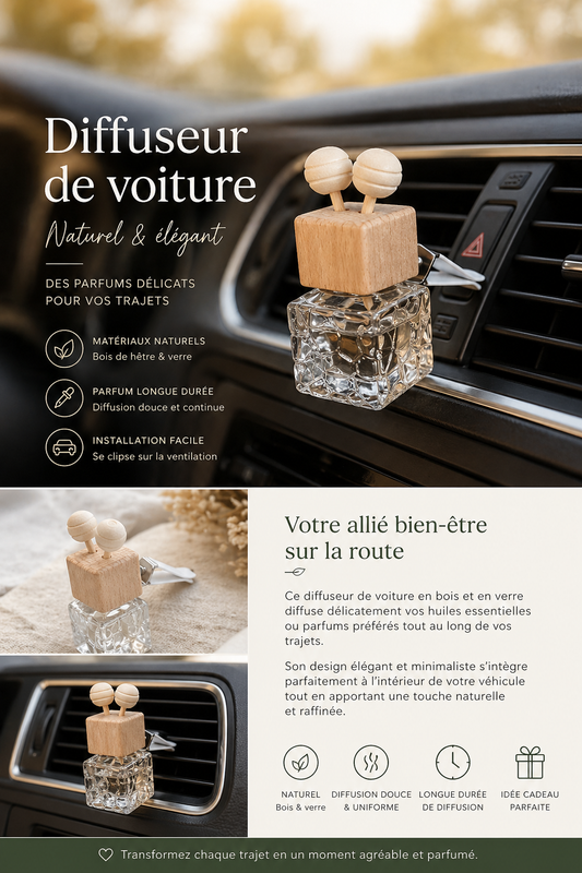 🚗 Diffuseur de parfum voiture – Naturel & élégant